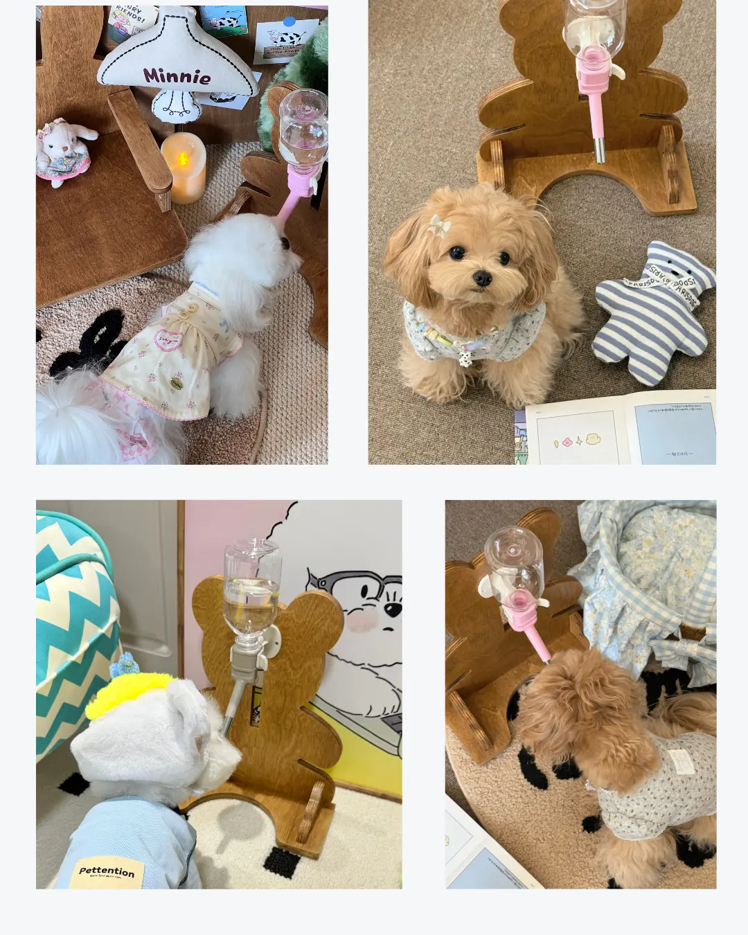 wooden pet water bowl stand in a customer's home - Bear Pet Water Bottle Stand